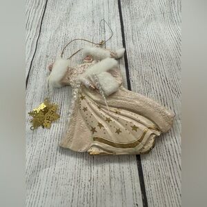 Kurt Adler Father Santa Ornament - Pink/Cream, holding icicles & Snowflake.